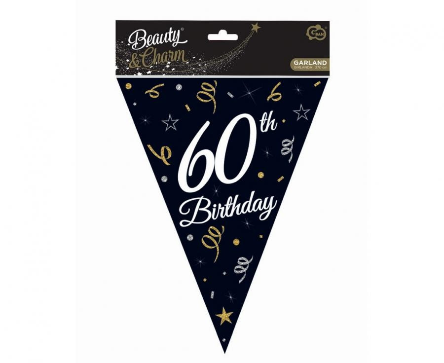 Girlanda papierowa Beauty&Charm z flagami 60 urodziny  28x270cm Godan